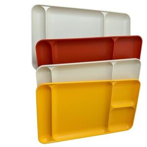Vintage Tupperware‎ Divided Dinner Trays - Red, Yellow, White Set of 4
